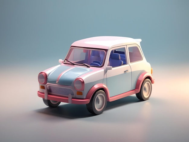 Pequeño y lindo renderizado isométrico en 3D de coche en miniatura