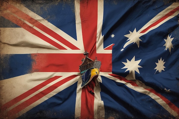 Pequeño martillo de los jueces de la corte colocado en una mesa de madera con la bandera australiana como fondo 3D r