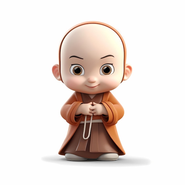 Pequeno monge bonito cartoon personagem conceito plano design vetor isolado fundo branco