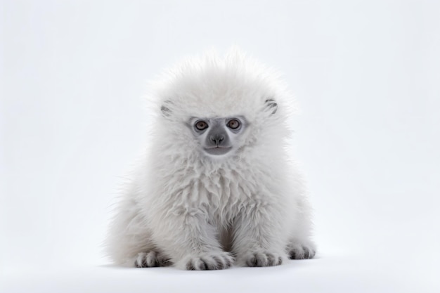 Un pequeño mono blanco sentado sobre una superficie blanca