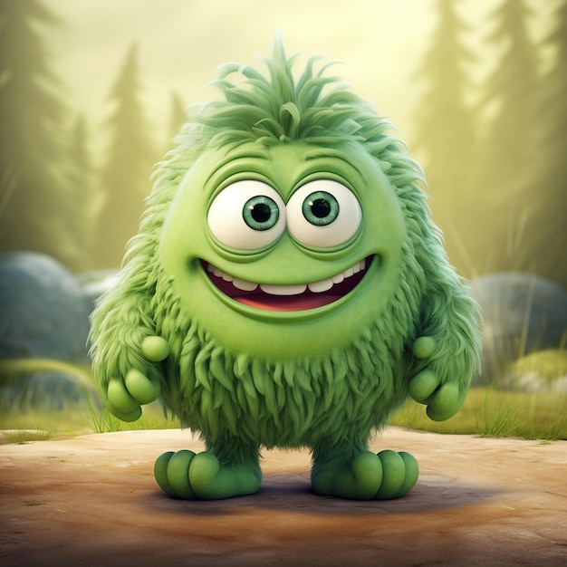 Pequeño monstruo verde, personaje amigable de un libro para niños.