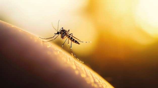 Foto un pequeño mosquito mordiendo un brazo ai generativo