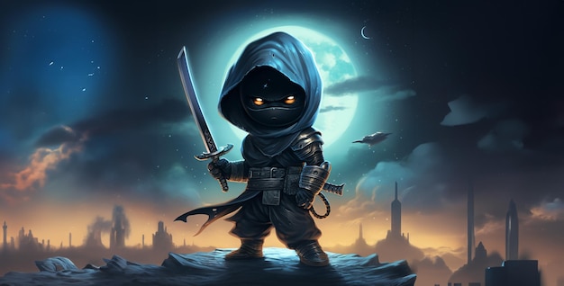 un pequeño ninja con una espada de galaxy wars fondo de pantalla hd