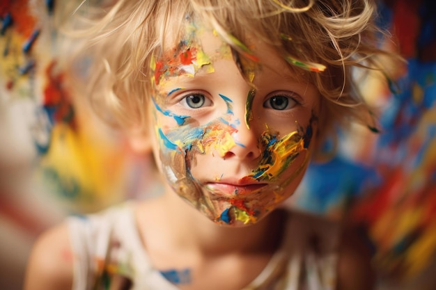 Pequeño niño lindo jugando con pinturas