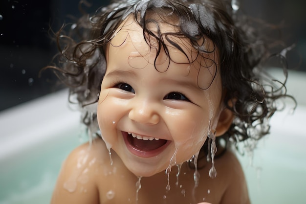 Pequeño niño tomando un baño