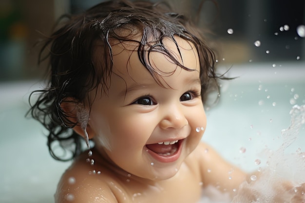 Pequeño niño tomando un baño