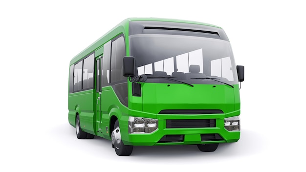 Pequeno ônibus verde para urbano e suburbano para viagens Carro com corpo vazio para ilustração 3d de design e publicidade