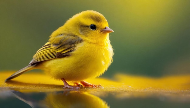 Un pequeño pájaro amarillo 3D sentado en la parte superior de una superficie amarilla