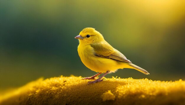 Foto un pequeño pájaro amarillo 3d sentado en la parte superior de una superficie amarilla