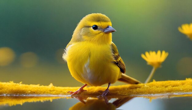 Foto un pequeño pájaro amarillo 3d sentado en la parte superior de una superficie amarilla