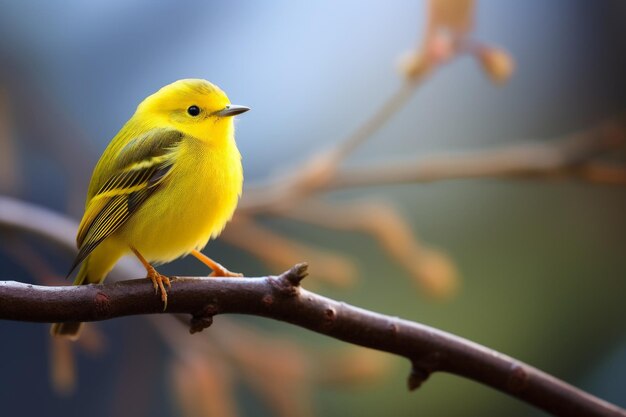 Un pequeño pájaro amarillo posado en una rama