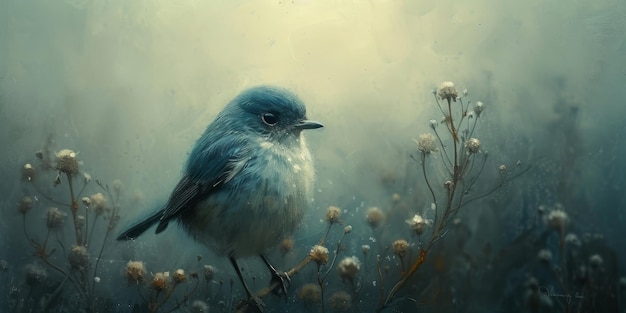 Pequeño pájaro hermoso con dibujo a mano y ilustración de fondo de color de pintura