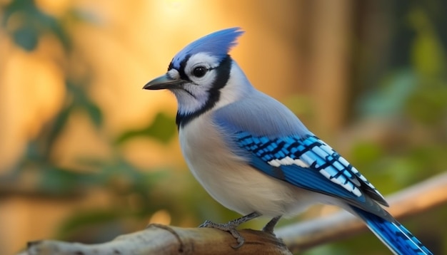 Un pequeño pájaro lindo posado en una rama en el bosque generado por la inteligencia artificial