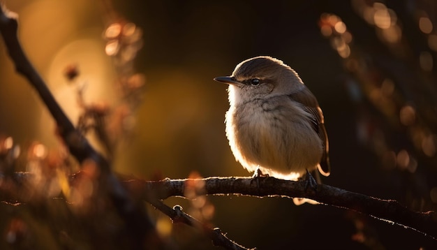 Pequeño pájaro posado en una ramita belleza amarilla generada por IA