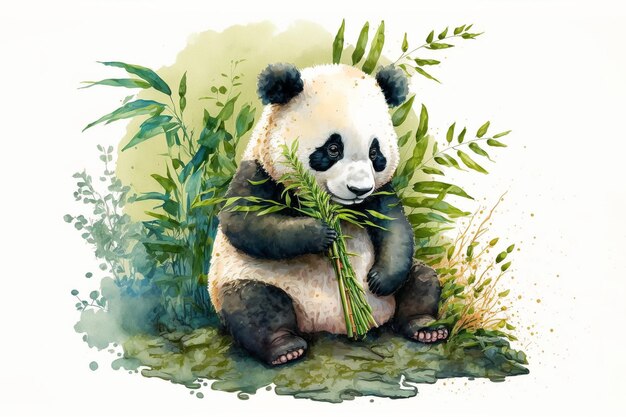 El pequeño panda lindo come bambú IA generativa