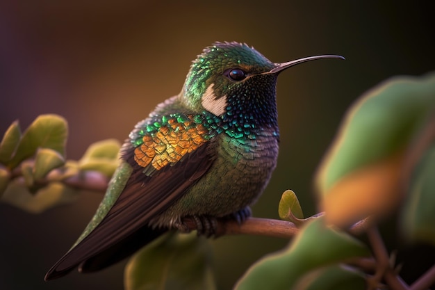 Pequeno pássaro voador com plumagem verde e marrom