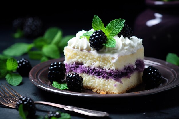 un pequeño pastel con bayas en un plato en una mesa