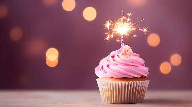 Foto pequeño pastel de cumpleaños con un brillo