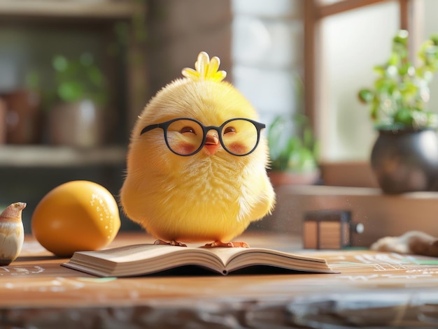 Un pequeño pato con gafas amarillas