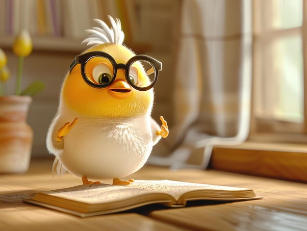 Un pequeño pato con gafas amarillas