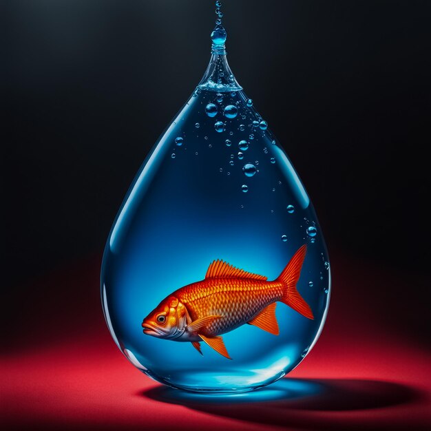 Pequeno peixe dentro de um saco de água transparente