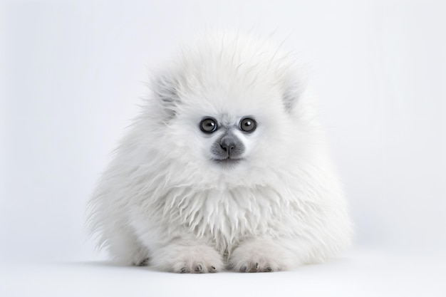 un pequeño perro blanco con un pelaje esponjoso