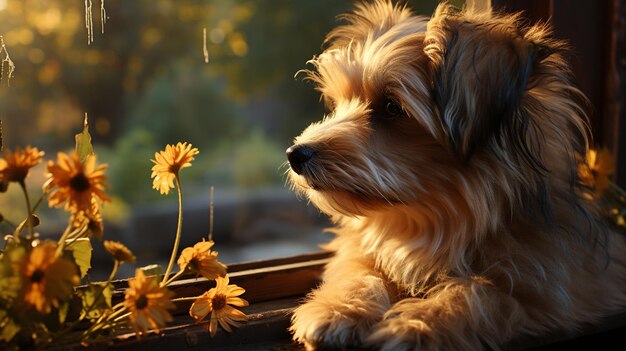 Foto un pequeño perro en el jardín