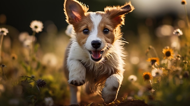 un pequeño perro lindo con un perro blanco en el parque