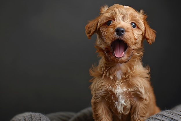 Foto pequeño perro marrón sentado en una manta ia generativa