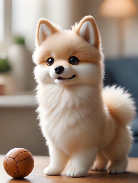 un pequeño perro spitz con una pelota