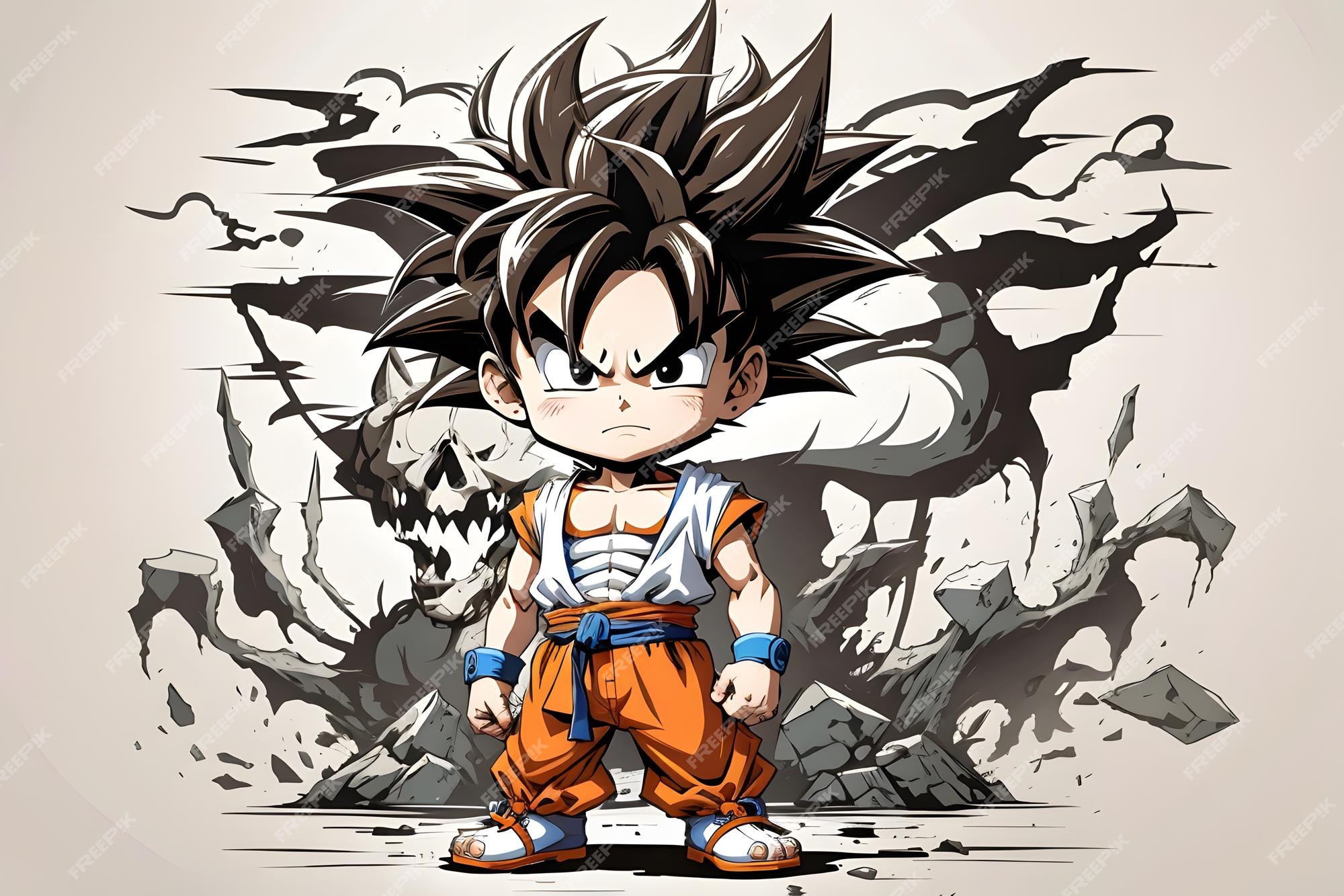 Pequeno personagem de desenho animado goku com desenho de