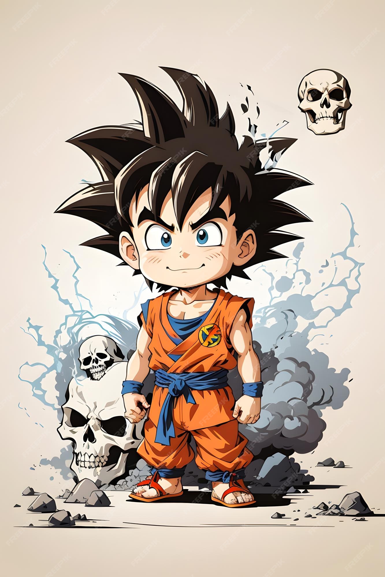 Pequeno personagem de desenho animado goku com desenho de