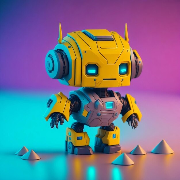 Pequeño personaje de figura de robot ciberpunk isométrico lindo