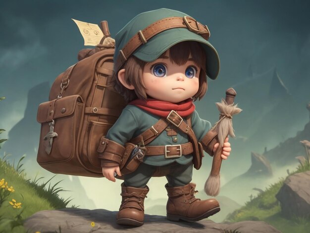 Un pequeño personaje de juego aventurero.