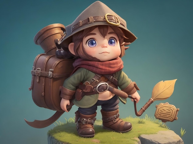 Un pequeño personaje de juego aventurero.