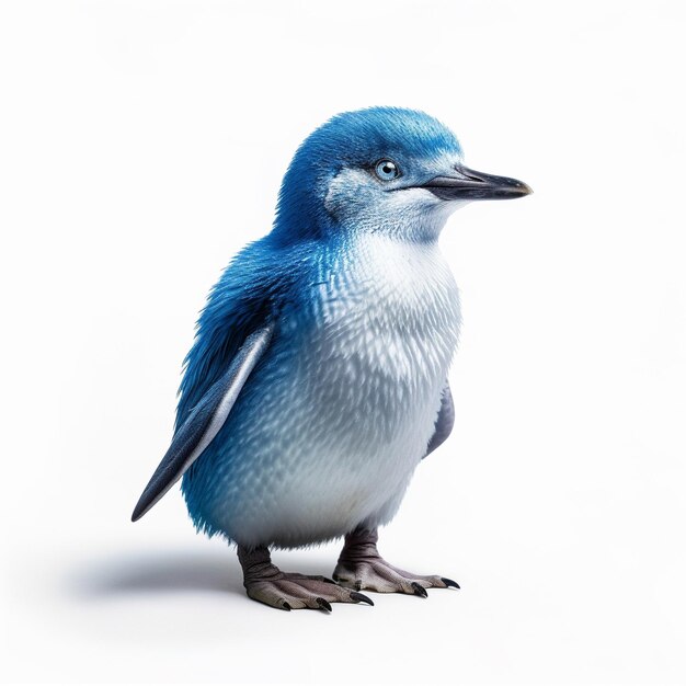 Pequeno pinguim azul em fundo branco