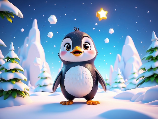 Un pequeño pingüino caminando por la superficie helada.