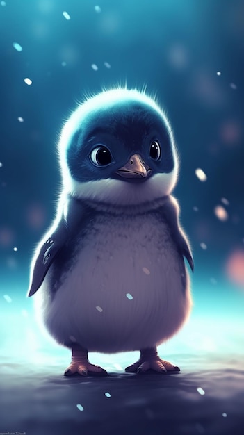 Un pequeño pingüino con una cara azul y una cara blanca.