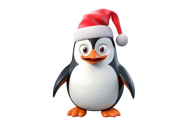 El pequeño pingüino lindo de Navidad sobre un fondo blanco IA generativa