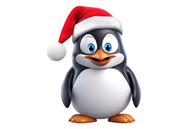 El pequeño pingüino lindo de Navidad sobre un fondo blanco IA generativa