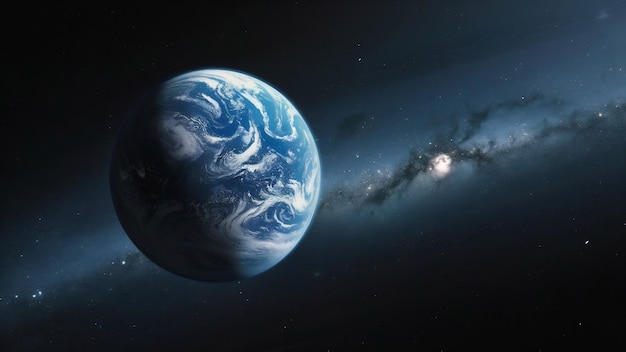 Pequeno planeta azul Terra no espaço profundo