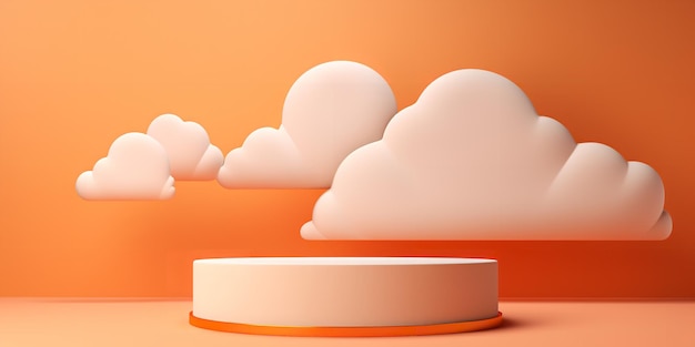 Foto pequeño podio en naranja con una nube generativa ai