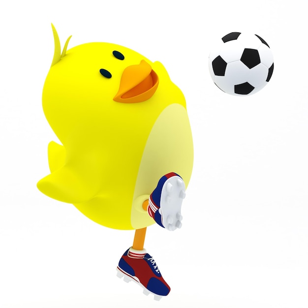 Pequeño pollito de jugador de fútbol en render 3d blanco