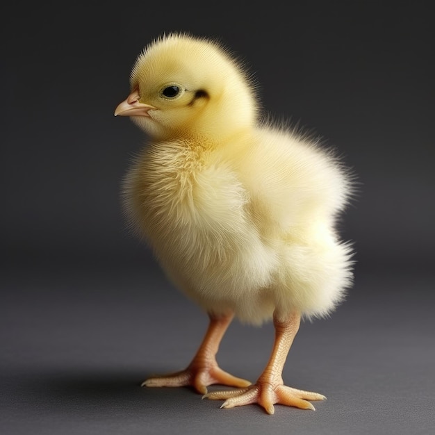 Un pequeño pollo amarillo con la palabra "en su cabeza".