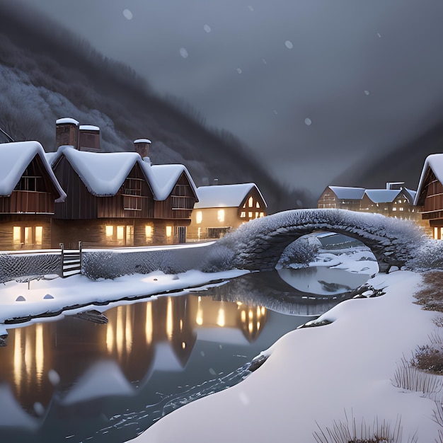 Un pequeño pueblo cubierto de nieve.