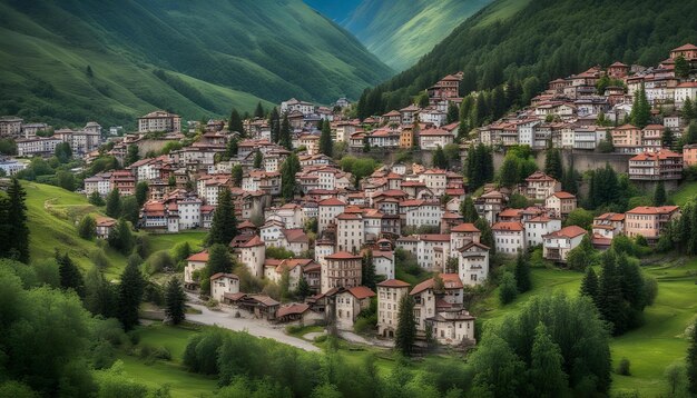 un pequeño pueblo en las montañas