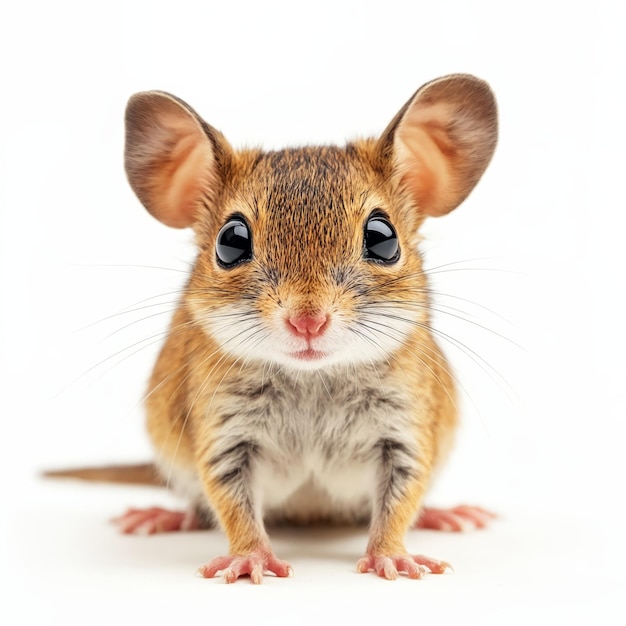Un pequeño ratón marrón sentado en la parte superior de una superficie blanca