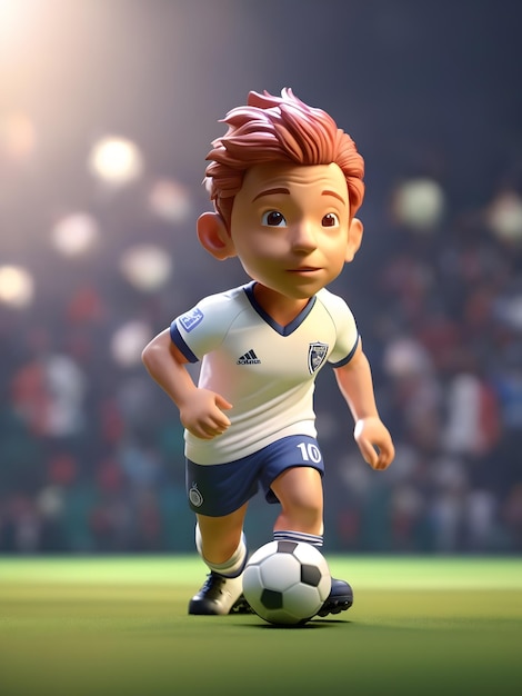 Pequeño render 3d isométrico lindo de un jugador de fútbol