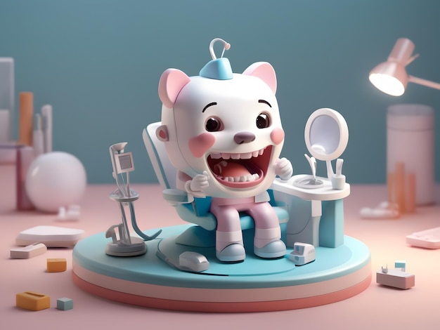 Pequeño render 3d isométrico lindo de la pequeña figura del dentista