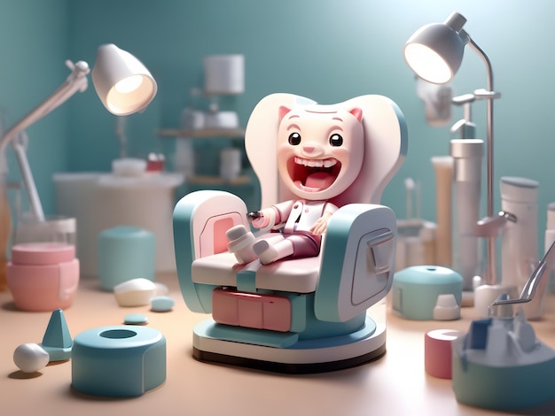 Pequeño render 3d isométrico lindo de la pequeña figura del dentista